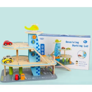 Wooden multi-storey rotating parking lot model Children's assembled car engineering vehicle set MD parent-child toys